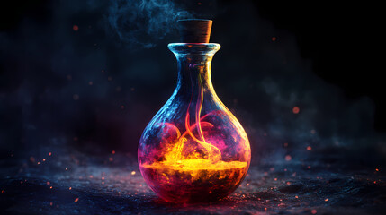 Mystical alchemy bottle for magical potions and chemical experiments, alchemy, bottle, container, mystical, potions. Alchemy. Illustration