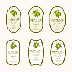 Olive oil label set. Olive fruit ornaments are the main point of the old label.