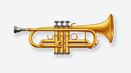 Fototapeta premium a cartoon trumpet sticker, playful music theme, hand-drawn style, bright colors, isolated on white background