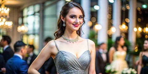 Elegant celebration in a glamorous venue with people mingling and enjoying the festive atmosphere