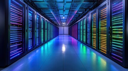 Futuristic Server Room with Glowing Data Racks