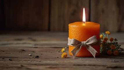 A candle decorated with ribbons and flowers. Seamless 4K looping timelapse video animation background - Powered by Adobe