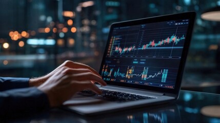 Fototapeta premium Analyzing Financial Data in the Night City