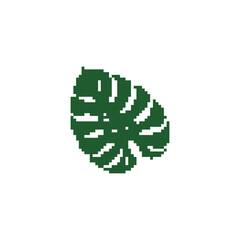 Fototapeta premium Pixel art green leaf illustration. Minimalistic leaf design in retro pixelated style.