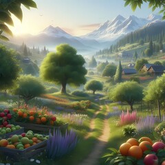 landscape with trees and mountains