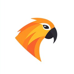 Obraz premium Here's a suggested and keywords for your stock photo.. Orange parrot head profile, simple logo design.