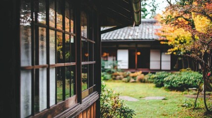 Fototapeta premium Serene Japanese Garden in Autumn's Embrace