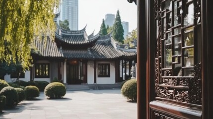 Fototapeta premium Enchanting Chinese Garden Oasis in Urban Skyline