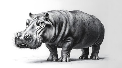 Fototapeta premium Realistic hippopotamus pencil sketch images showcasing vibrant details with natural charm