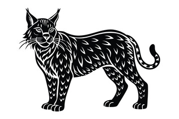 black bobcat silhouette vector on white background