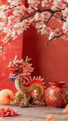Fototapeta premium elegant marble Chinese lunar new year background traditional clay pot