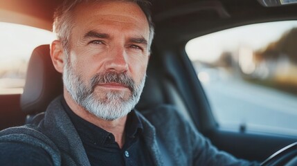 Senior couple explores scenic routes on their road trip in a modern car