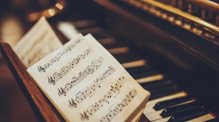 Classical music notes on single wooden stands show elegance, embodying the timeless beauty and intricate art of orchestral works