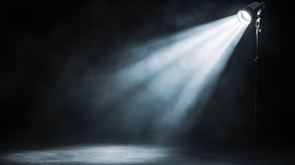 Obraz premium Single bright white spotlight: Minimal design on a black background
