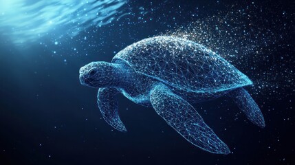 Fototapeta premium Abstract polygonal sea turtle swimming underwater.