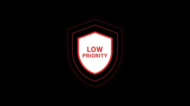 Red Security Shield with Low priority Text Icon Animation