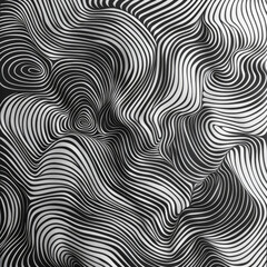 Dynamic black and white wavy lines create mesmerizing abstract pattern, evoking sense of movement and fluidity. intricate design draws eye and stimulates imagination