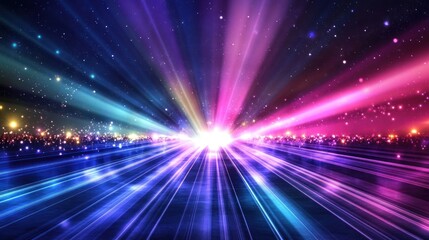 Obraz premium Vibrant light rays explode from a central point, creating a dynamic, colorful, and energetic composition.