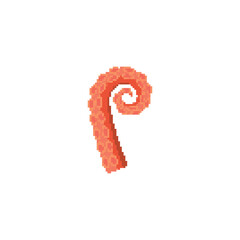 Fototapeta premium Pixelated octopus tentacle illustration. Simple pixel art of a curled orange octopus tentacle with suction cups