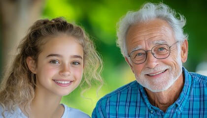 Cheerful moments shared between a grandfather and granddaughter in a park