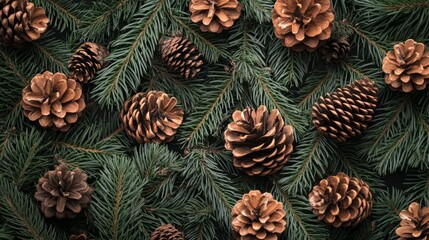 Fototapeta premium Subtle design: Fir branches and pinecones