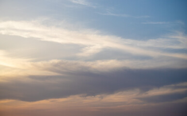 Sky background with clouds. White clouds against a blue sky.