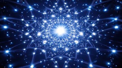 Obraz premium Bright blue abstract fractal flower with glowing core and particles.