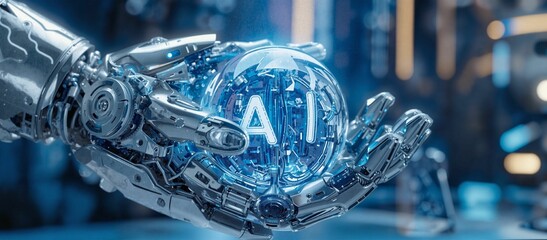 The future of artificial intelligence held in a robotic hand.