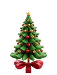 Fototapeta premium 3D Christmas Tree with decorated colored balls and a star on top on png transparent background.