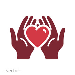Obraz premium hands holding heart icon, concept of valentines day, lovers day, flat web symbol, vector illustration