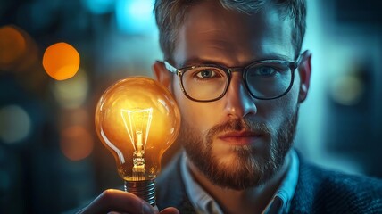 Image of young attractive businessman with glasses who has achieved great success in his professional career. Big business, successful business, big money