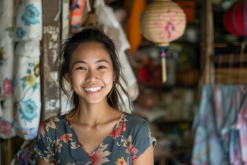 Obraz premium Portrait of a smiling young Asian woman small business owner