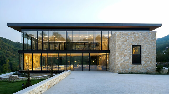 Modern Stone Villa Home with Valley Views and Olive Grove, Carmel Valley Estate