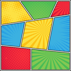 Colorful Square Comic Page Halftone Background