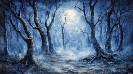Enchanted Midnight Forest: A Mystical Landscape Under the Pale Moonlight