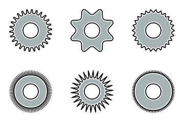 filled outline gear mechanism mechanical icon set