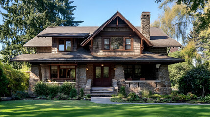 Obraz premium Craftsman Estate Home with River Views and Stone Walls, Portland Heights Estate