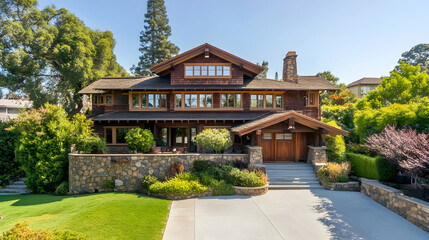 Obraz premium Craftsman Estate Home with River Views and Stone Walls, Portland Heights Estate
