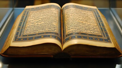 Obraz premium An Open Antique Quran Showing Arabic Calligraphy