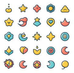 Obraz premium Cute Colorful Celestial Heart Icons App Design Elements