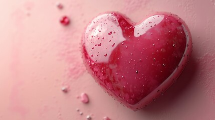 Fototapeta premium Closeup of a Shiny Pink Heart with Water Droplets on Surface