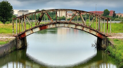 Fototapeta premium Reflections of an Abandoned Bridge Over Still Waters