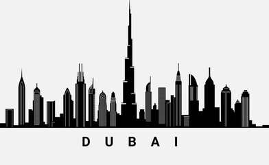 United Arab Emirates skyline landmarks silhouette, black vector illustration design uae.