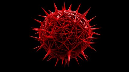 Abstract red spiky sphere on black background.