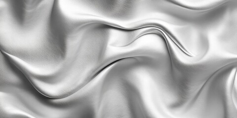 Obraz premium Elegant silver fabric drapes gracefully, showcasing intricate textures and smooth waves in soft light