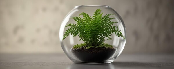 a miniature fern in a small round glass container, Miniature Gardens, Small Glass Containers, Miniature Ferns