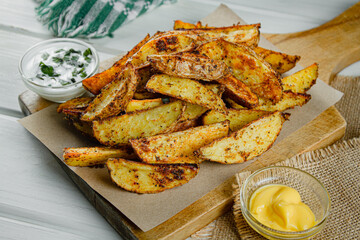 Fried potatoes close-up on a light background