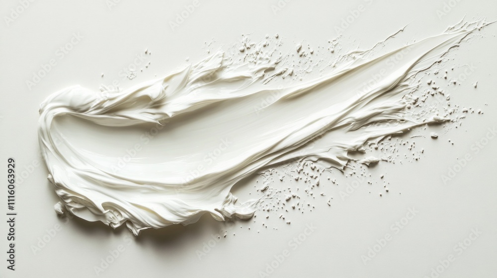 Poster An exquisite swirl of white cream elegantly spreads across a smooth surface, capturing light and creating an alluring texture. Tiny grains add an artistic touch to the composition