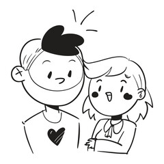 Obraz premium Romantic cute couple vector illustration doodle style