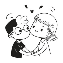 Obraz premium Romantic cute couple vector illustration doodle style